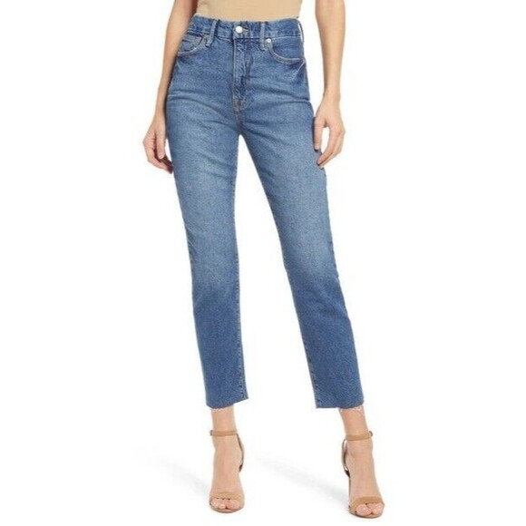 Good American Good Classic Raw Hem High Rise Jeans Size 00/24 NWT!! - Picture 1 of 7